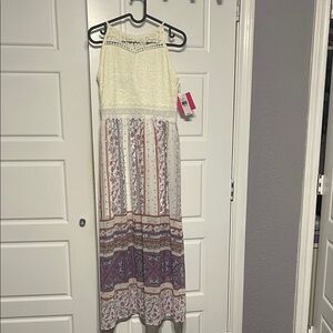 Iz Byer Cream and Purple Maxi Dress